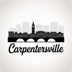 Naklejka premium ‎Carpentersville Skyline Silhouette — A Fox River Village in Northern Illinois Vector Illustration