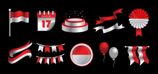 Indonesia icons set, Independence Day of Indonesia vector design template elements, national symbols of Indonesian patriotic day for 17th August celebration, gambar hari kemerdekaan Indonesia