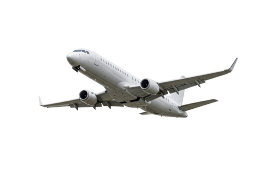 Isolated passenger airplane in flight, skyward view of plane on approach, light aircraft
