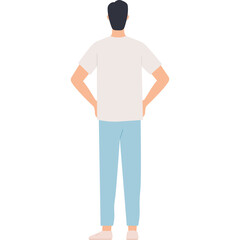 Fototapeta premium Adult Male Standing From Behind Wearing A White T Shirt Light Blue Pants And White Sneakers On A Transparent Background