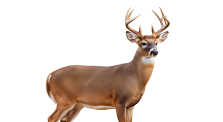 Majestic buck with impressive antlers, perfect for wildlife campaigns and nature conservation projects, showcasing the beauty of deer with its proud stance