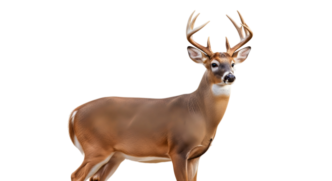 Majestic buck with impressive antlers, perfect for wildlife campaigns and nature conservation projects, showcasing the beauty of deer with its proud stance