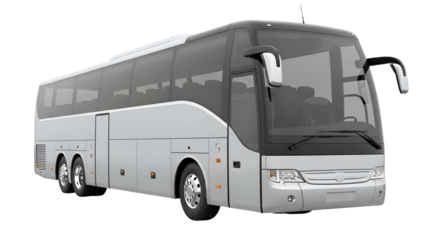 Sleek modern tour bus ready for a scenic adventure or efficient corporate travel, promising comfort and style on the road with its spacious design