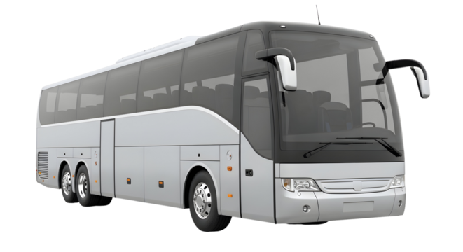 Sleek modern tour bus ready for a scenic adventure or efficient corporate travel, promising comfort and style on the road with its spacious design