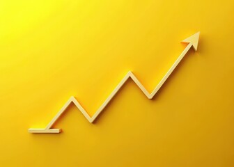 Growing financial progress line graph with a rising arrow on a vibrant yellow background
