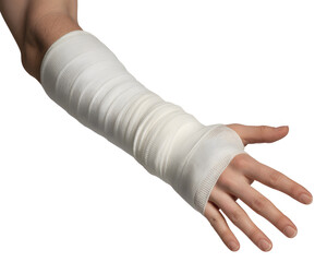 Arm healing with supportive bandage, seeking recovery and strength after injury, illustrating medical care and rehabilitation, aiming for healthy wellbeing