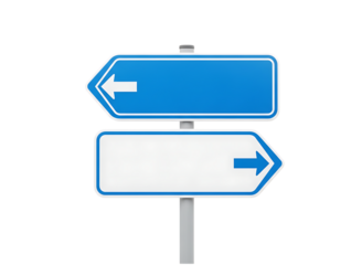 vTwo directional road signs one blue one white isolated on transparent background