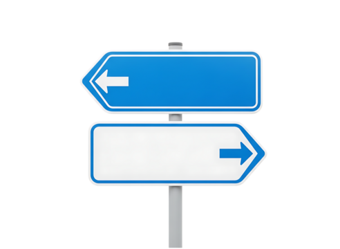 vTwo directional road signs one blue one white isolated on transparent background