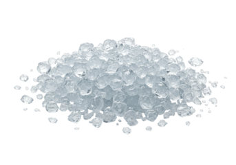 Isolated heap of clear ice crystals for cooling drinks or beverages, ices, water
