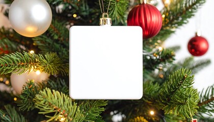 Festive Christmas Tree Ornament Mockup with Blank Square for Custom Design.