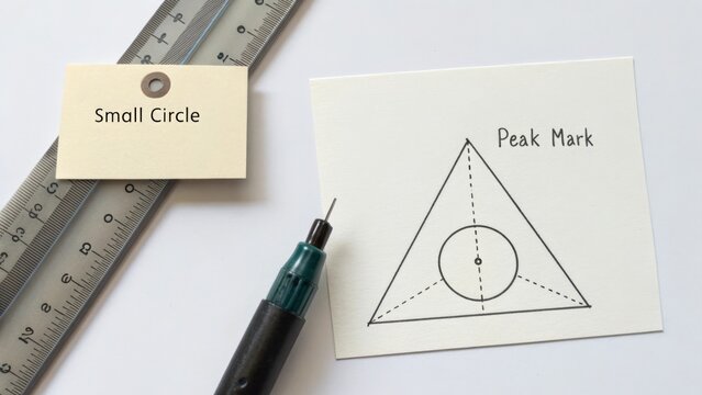 Triangle sketch with a circle and pen on white paper