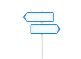 vTwo directional road signs one blue one white isolated on transparent background