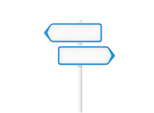 vTwo directional road signs one blue one white isolated on transparent background