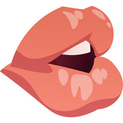 Close Up Of A Pair Of Full Pink Lips Slightly Open Revealing Teeth In A Stylized Digital Illustration With A Transparent Background