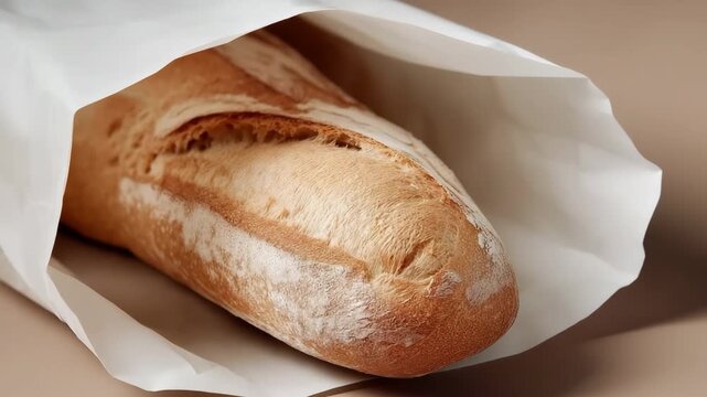 a delicious baguette in a white paper bag