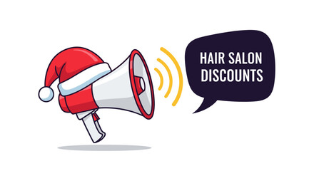 Festive megaphone announcing hair salon discounts for the holiday season
