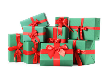 Many Christmas gifts isolated on white background