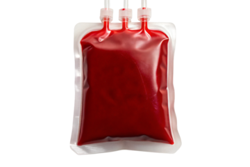 Red blood pack isolated on white, a container of red liquid