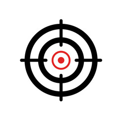 Target icon with red bullseye and black crosshair symbol representing focus, goal, and precision concept
