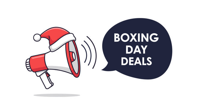 Boxing day promotions with festive megaphone and santa hat