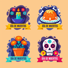 Dia de muertos badge collection, vector design