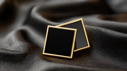 Empty enamel pin mockup Blank square Black gold lapel badge mock up Stock Illustration