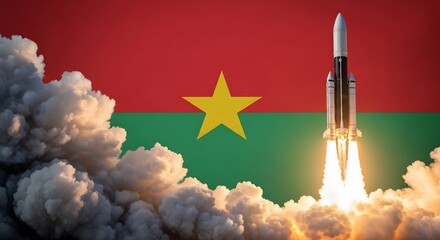 Fototapeta premium Burkina Faso Flag Rocket Launch – Power and Innovation