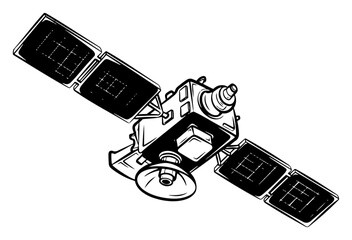 Space satellite vector illustration in vintage sketch style Communication or GPS spacecraft technology icon © Camel