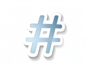 Obraz premium An illustrated hashtag symbol with a gradient blue fill, white outline, and a drop shadow, against a white background
