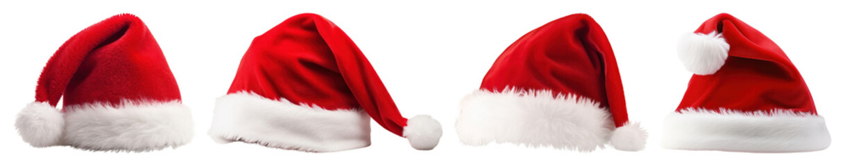 PNG Festive red Santa hats collection, element set on transparent background