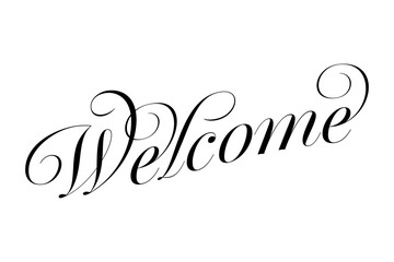 Welcome - 手書き風の筆記体で書いた、Welcome（ようこそ）の文字（カリグラフィー）
