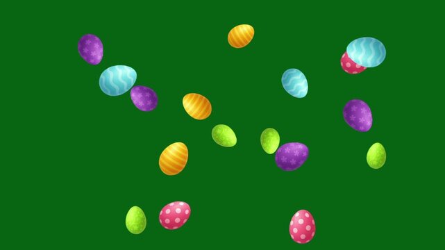 Bouncing up colorful Easter eggs motion graphics with green screen background