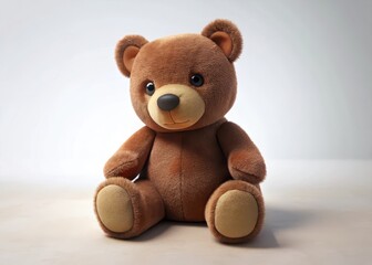 Obraz premium Adorable brown teddy bear sitting on a pristine white surface