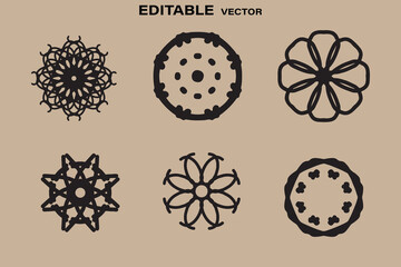Collection of six decorative circular floral and geometric ornaments