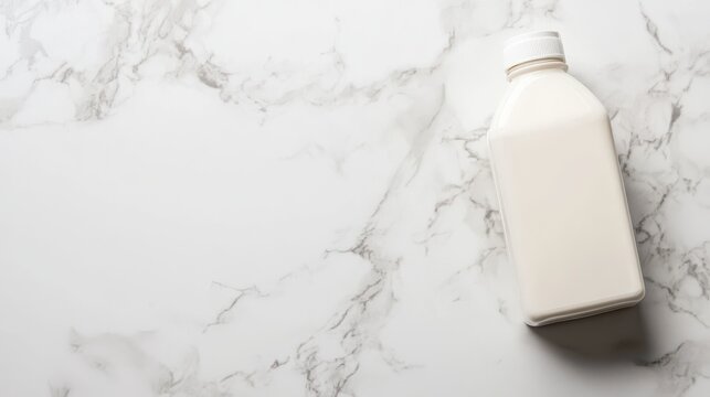Milk bottle on a marble surface, showcasing freshness and simplicity in a clean environment