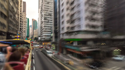 A Hong Kong streets view timelapse from open-top touristic bus during Hong Kong island's touring