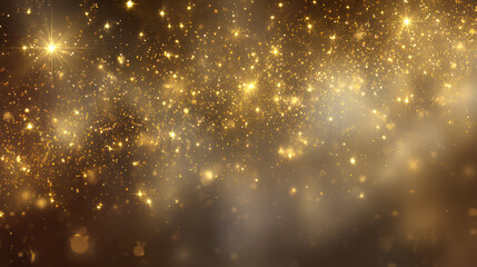 Fototapeta premium golden glittering light effect sparkles on festive background with shimmer glow magic star confetti holiday particle flare card fantasy illustration celebration bright shine
