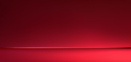 Obraz premium Abstract gradient podium background. Red empty 3d studio backdrop. Clean scene for product presentation. Christmas or New Year mockup template. Vector illustration.
