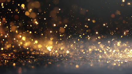 Naklejka premium golden glittering light effect sparkles on festive background with shimmer glow magic star confetti holiday particle flare card fantasy illustration celebration bright shine
