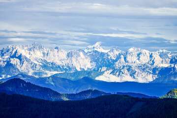 View of the idyllic landscape on the Goldeck. A mountain in the Latschur Group in the Gailtal Alps in Carinthia near Spittal an der Drau. Nature in the Austrian mountains.
