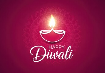 Diwali Decorative Diya Flame Minimalist Design Festival Card Magenta Backdrop