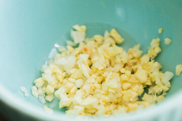 minced fresh garlic close up