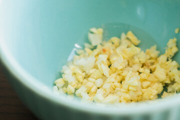 minced fresh garlic close up