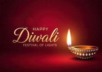 Happy Diwali Festival of Lights Celebration with Diya Lamp