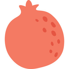 Coral Color Pomegranate Fruit Icon with Subtle Texture and Stem Detail against Transparent Background Simple Flat Illustration Style