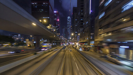Naklejka premium View from double-decker tram on street of HK timelapse hyperlapse.