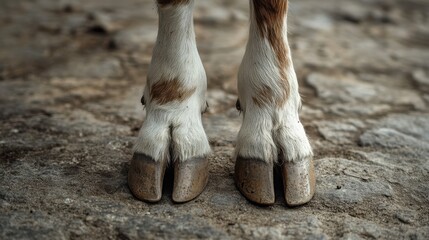 Obraz premium Close-up of goat hooves on rocky ground during a sunny day in a rural landscape