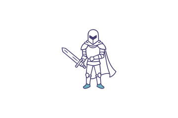 Fototapeta premium A simple line drawing depicts a medieval knight holding a sword