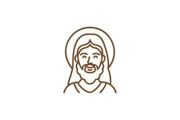 Simple line drawing of jesus christ with a halo and long hair