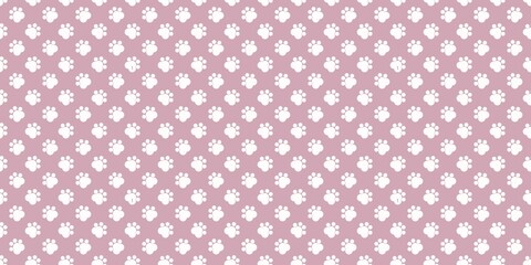 Cute white paw print pattern on a soft mauve background. Dog paw seamless pattern background. Bear paw seamless pattern background. Cat paw seamless pattern background.